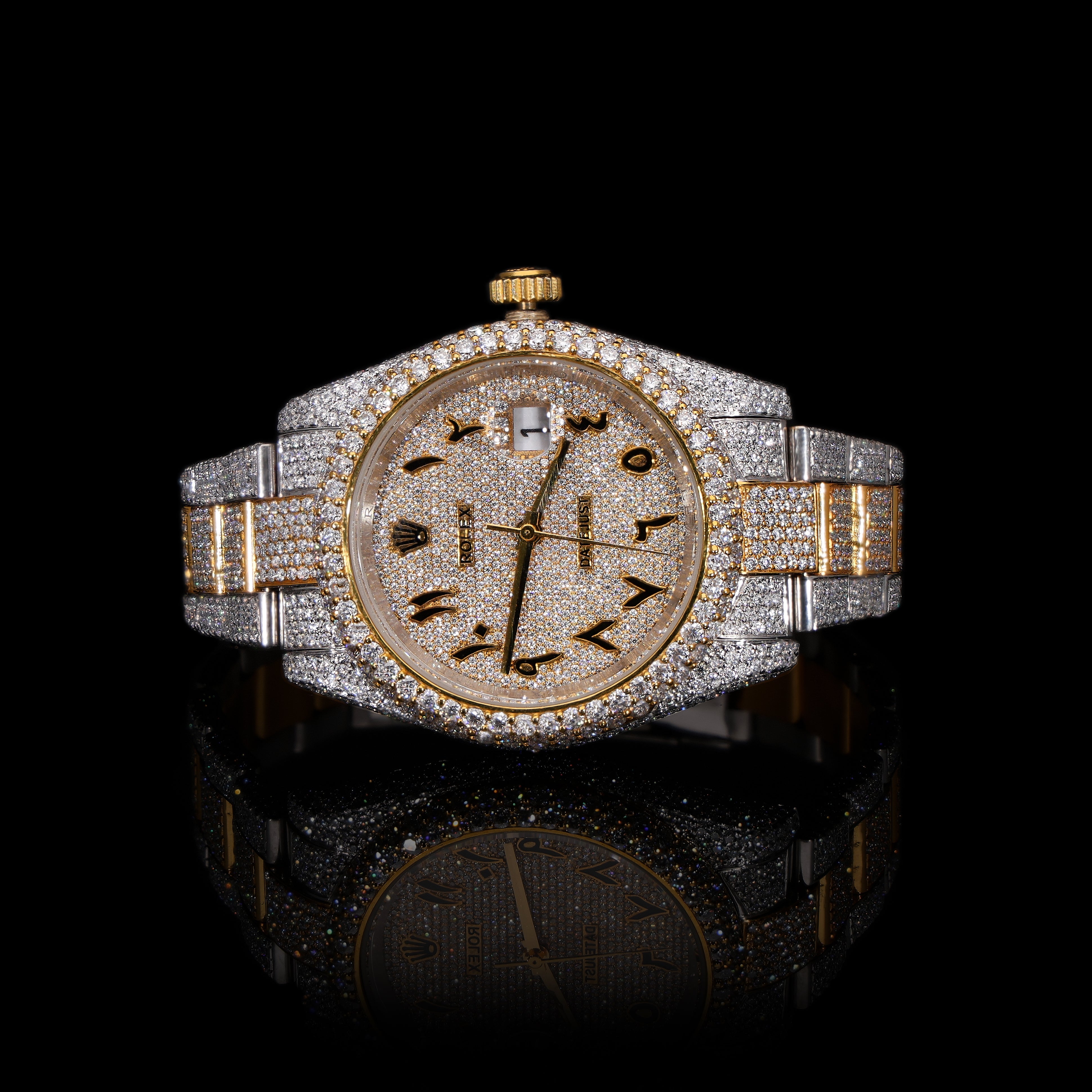 Rolex Rose Two-Tone Gold Moissanite Watch: Elegance with Arabic Dial