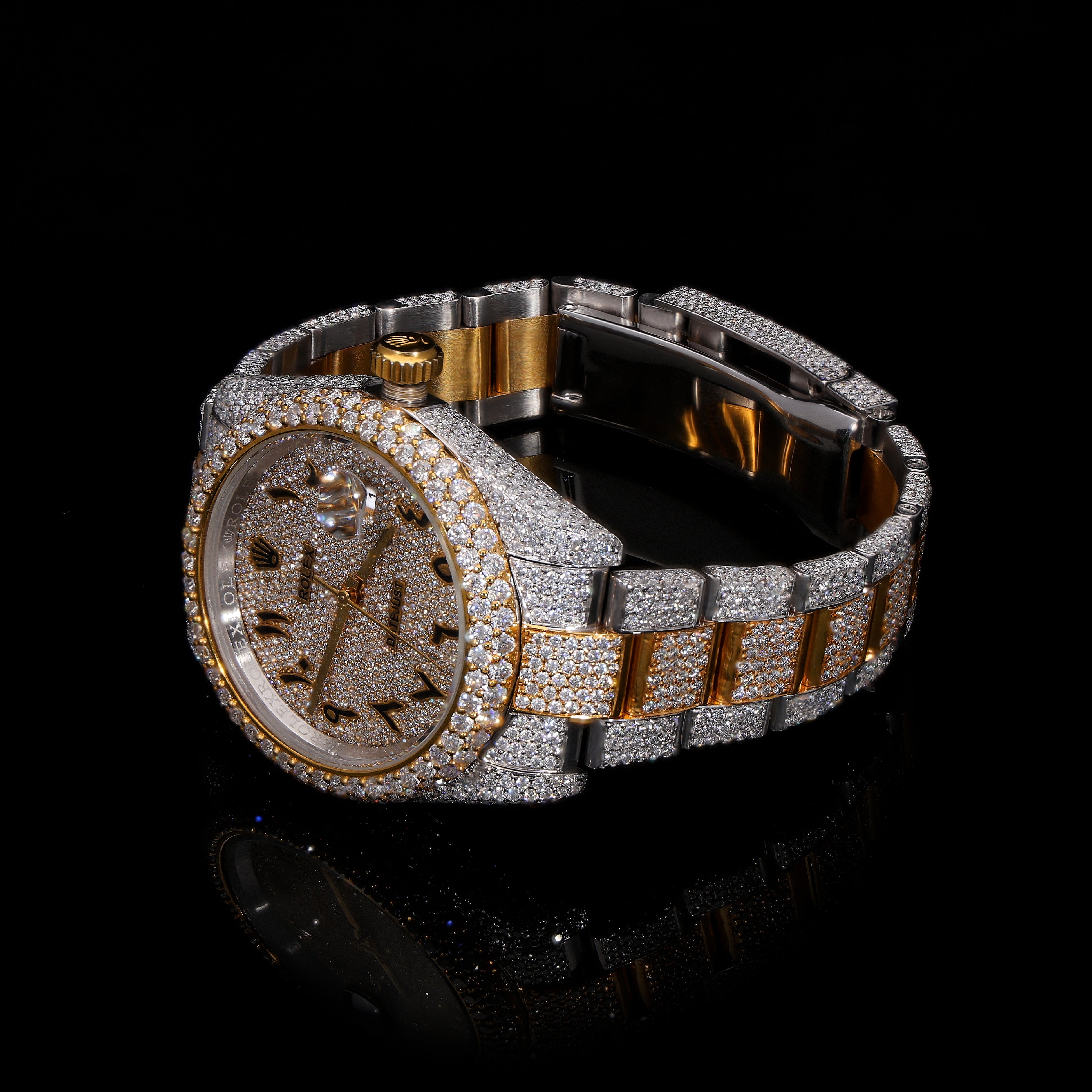 Rolex Rose Two-Tone Gold Moissanite Watch: Elegance with Arabic Dial