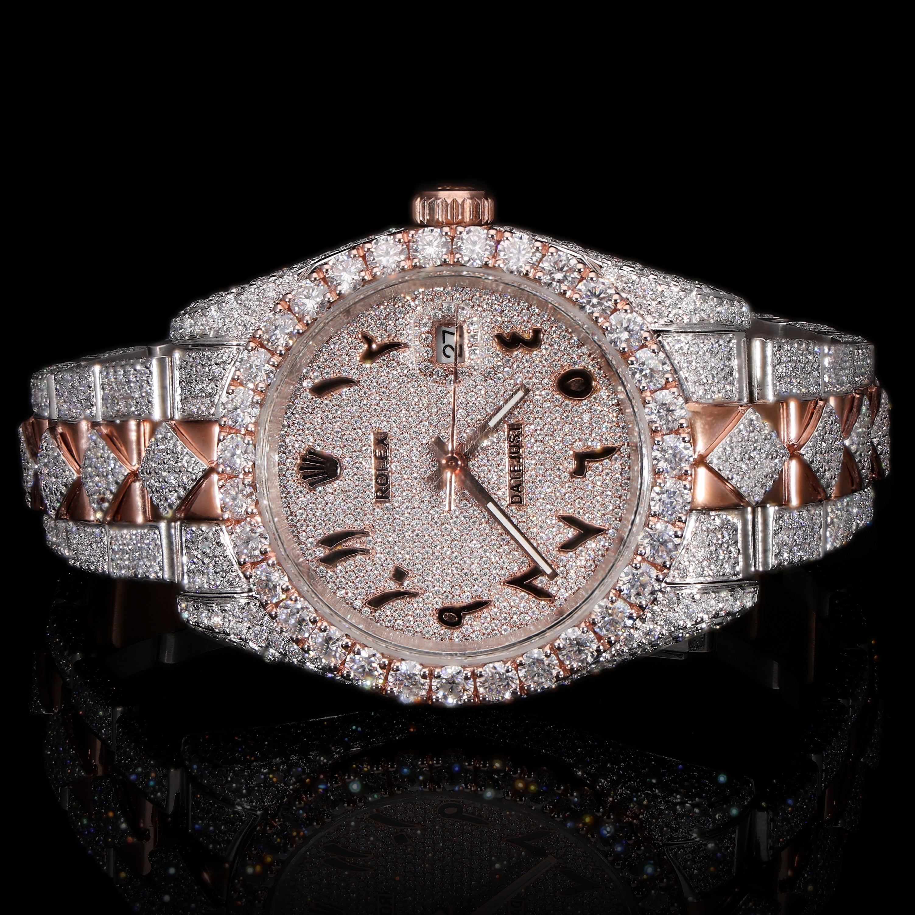 Rolex Rose Two-Tone Moissanite Watch: Elegance with Arabic Dial